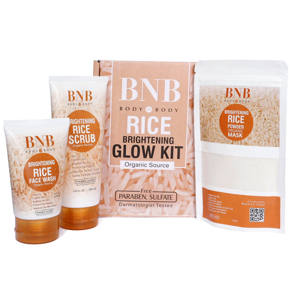 Pack Of 3 BNB Rice Extract Bright & Glow Kit Golden Cap With Box