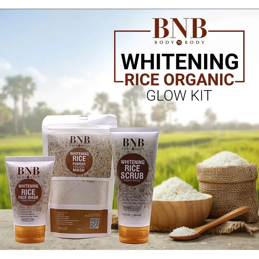 Pack Of 3 BNB Rice Extract Bright & Glow Kit Golden Cap With Box